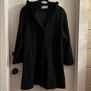 Vintage Forecaster Boston Size 6 Black Wool Lined Coat Velvet Buttons hooded